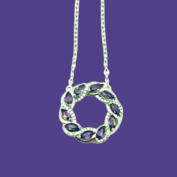 Amethyst & Sterling Silver Circle Necklace With Lobster Clasp &  2” ext - Picture 3 of 12